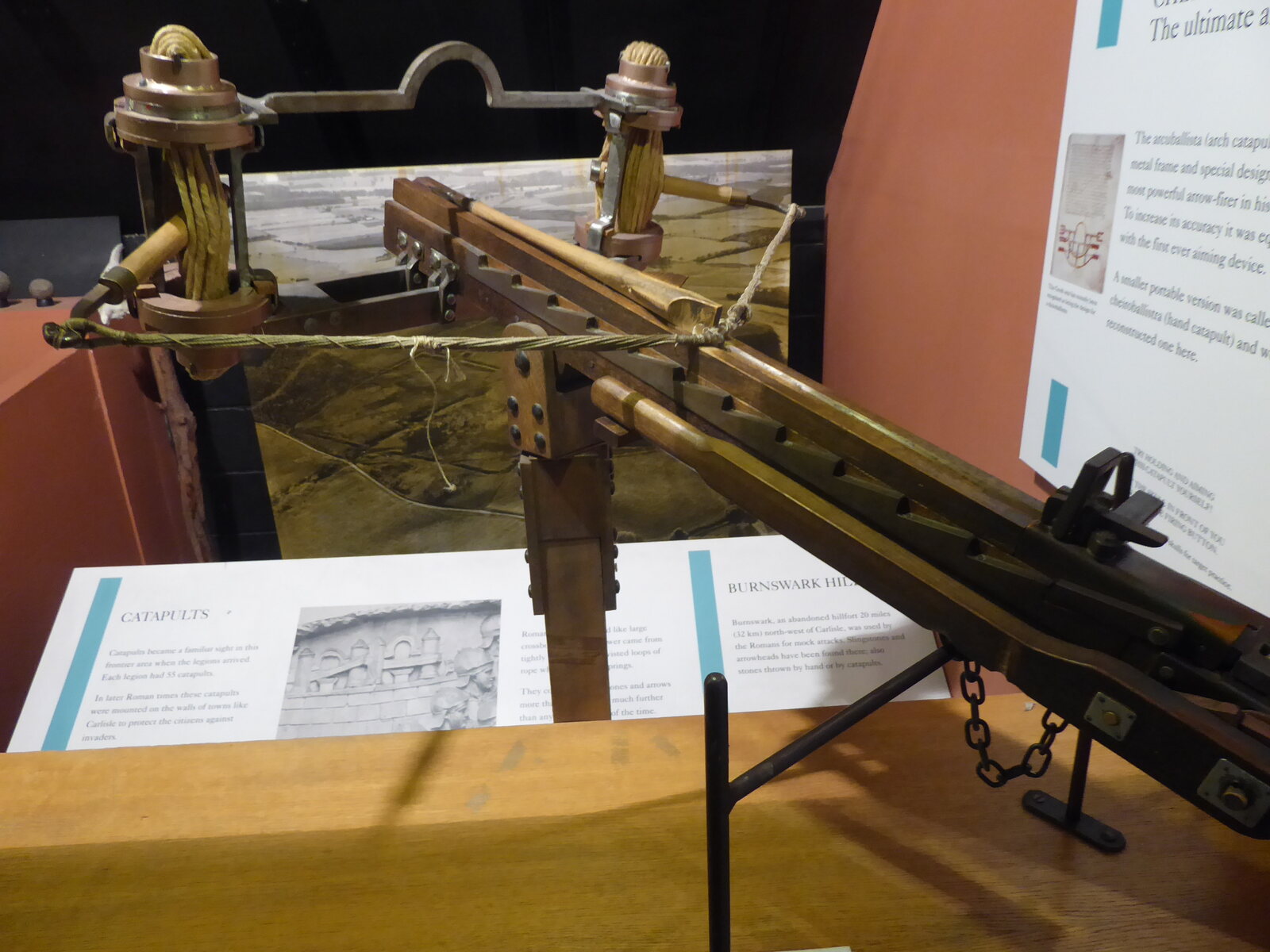 Reconstructed Roman artillery displayed at Tullie House Museum