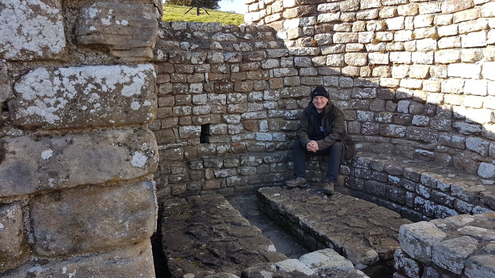 Ron Wood inside the surviving Roman bathhouse at Chesters