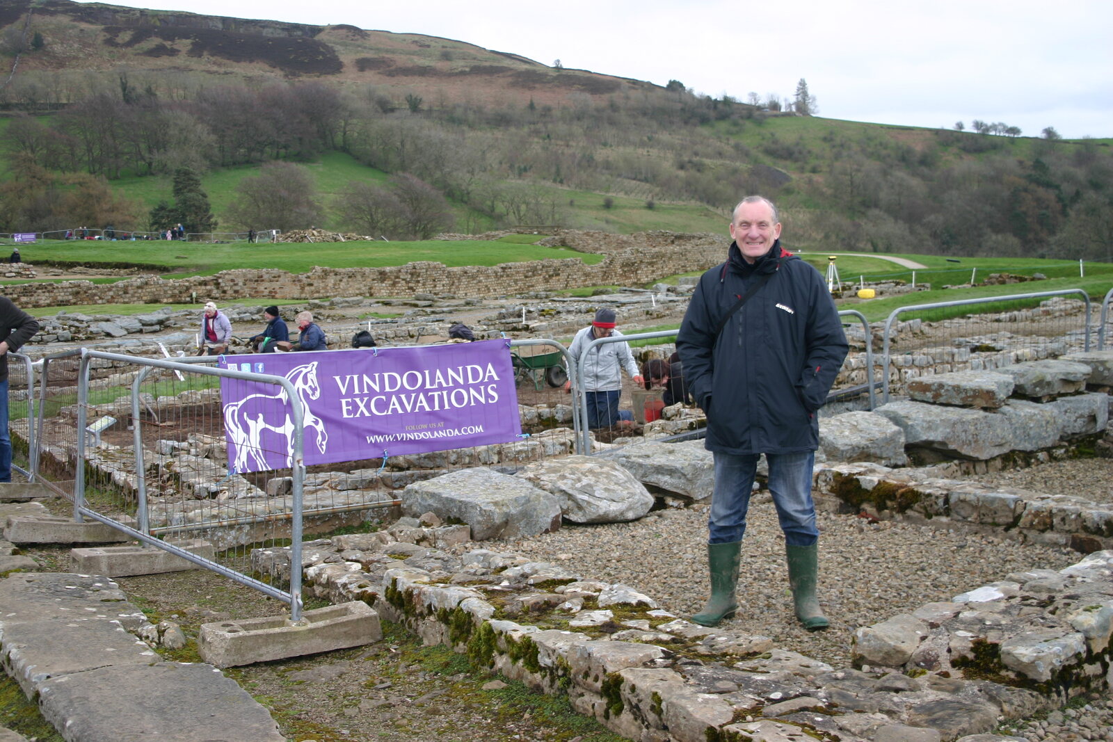 Ron Wood beside archaeological excavations at Vindolanda