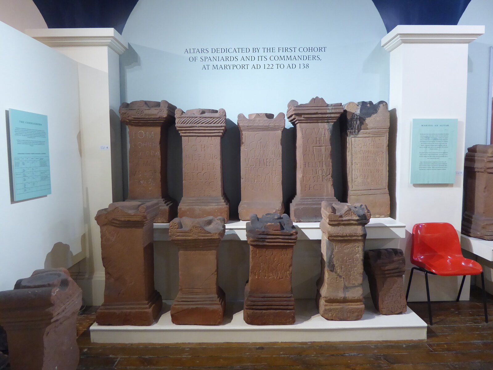 A collection of Roman altars displayed at the Senhouse Roman Museum