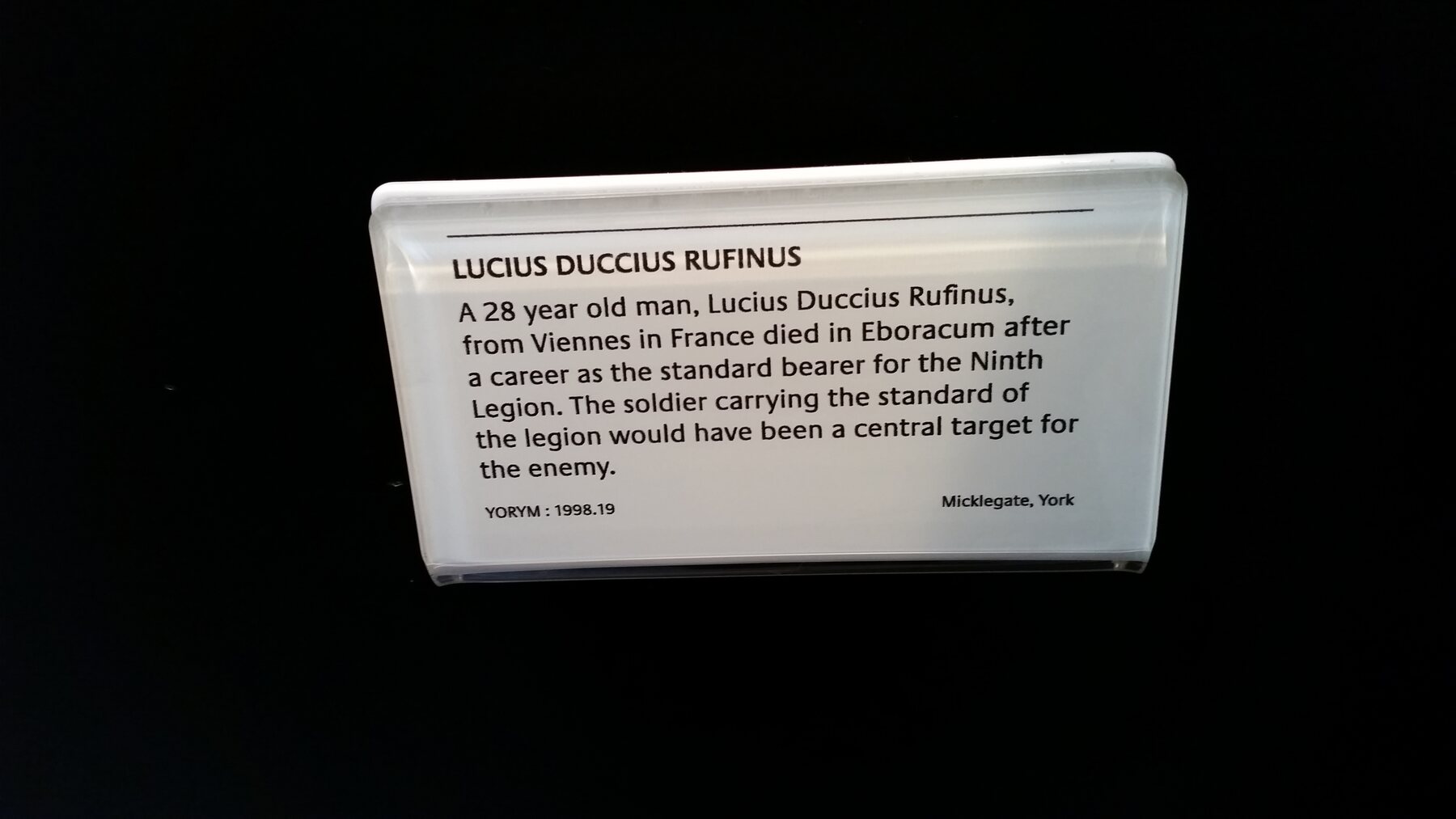 Museum interpretation describing Lucius Duccius Rufinus