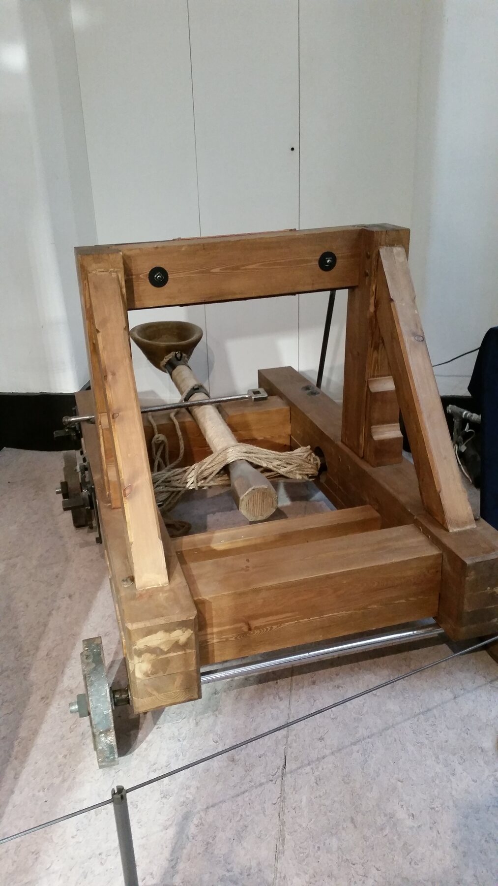 Reconstructed Roman stone-throwing artillery engine in the Yorkshire Museum