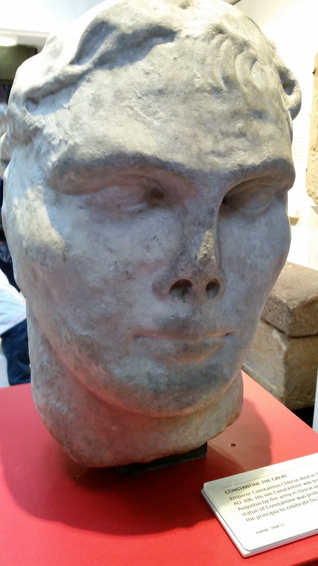 Sculpted Roman stone head in the Yorkshire Museum