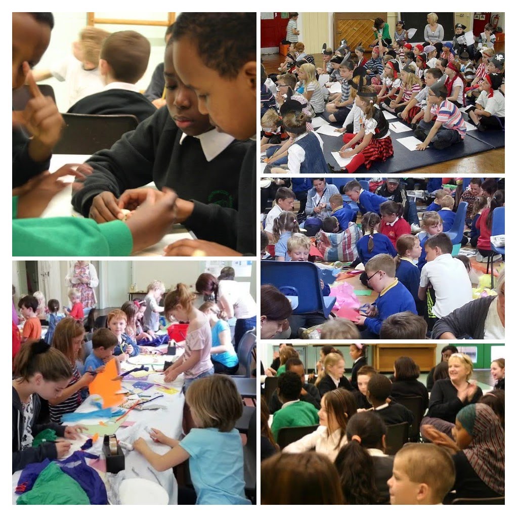 Children participating in activities presented by workshops for schools